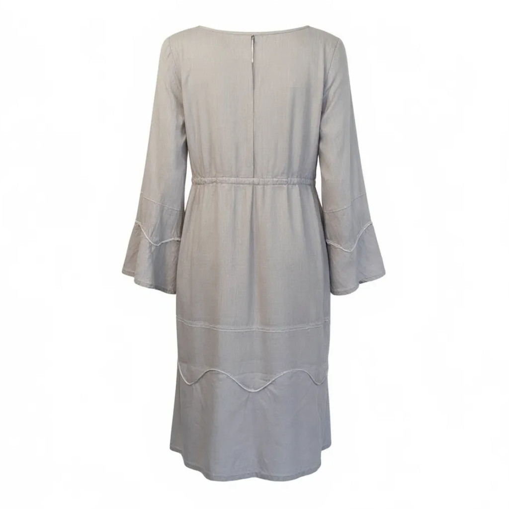 120% Lino Dove Grey Linen Long Sleeve Dress UK 12