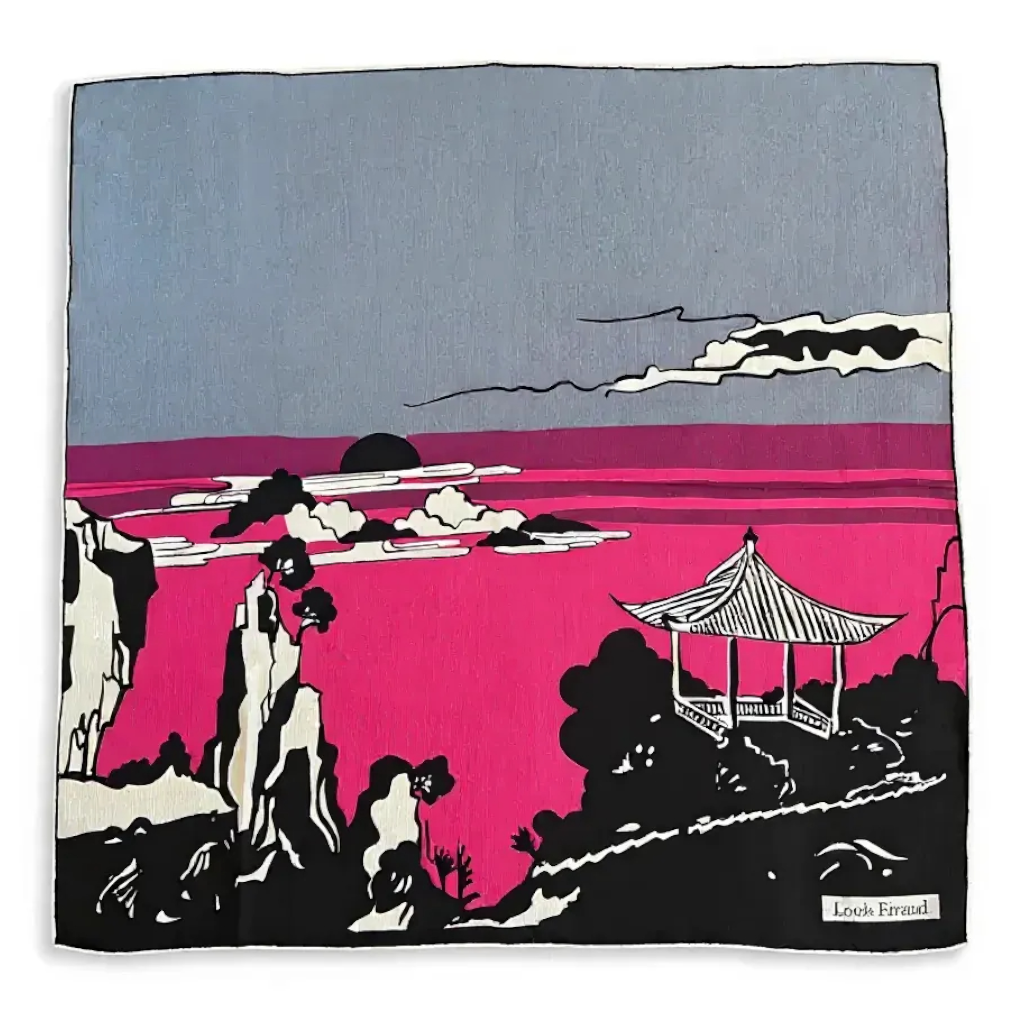 Louis Feraud Rarer Vintage Japanese Pagoda Silk Scarf