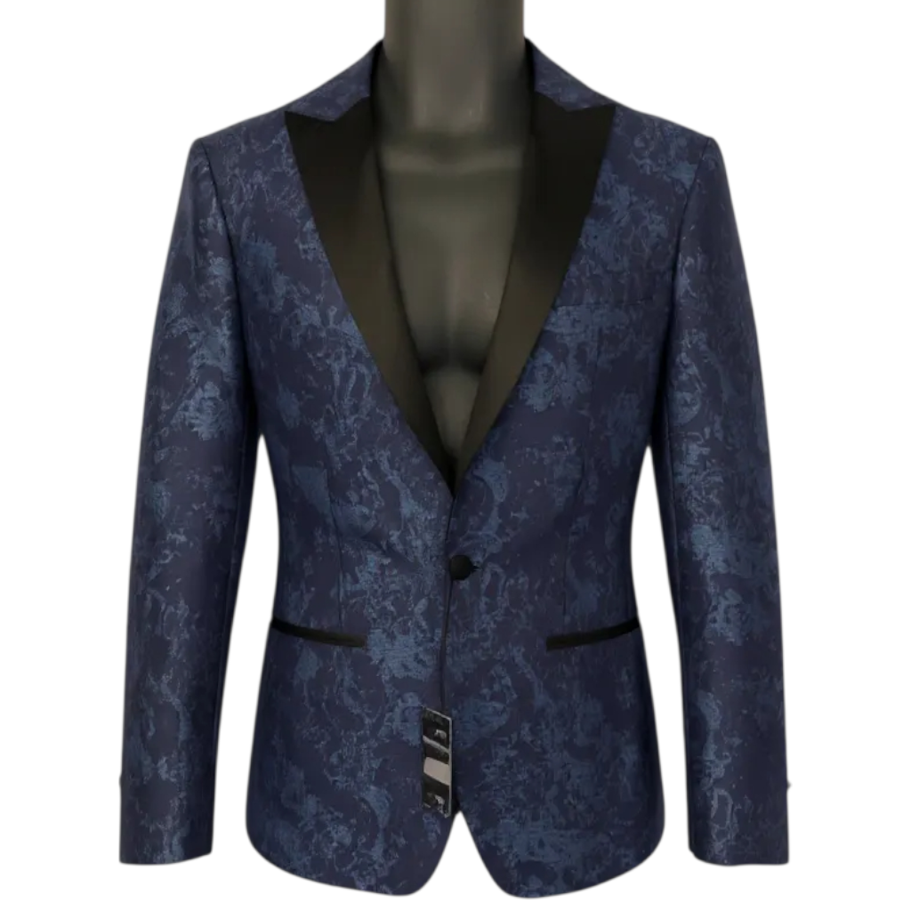 M&S Navy Jacquard Slim Fit Tuxedo Jacket Size S Long