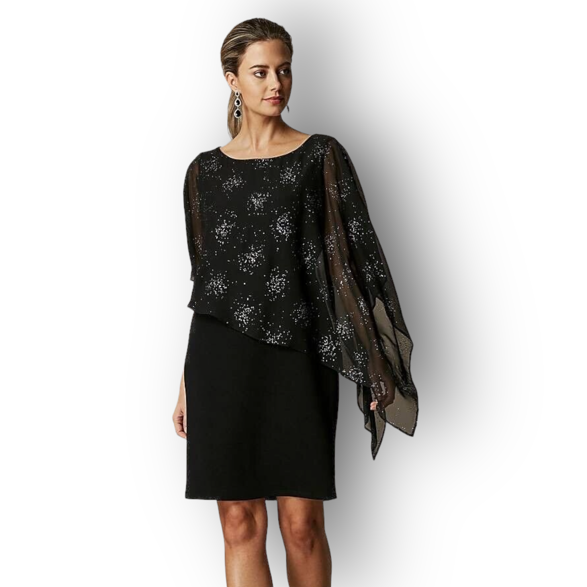 Wallis Black Asymmetrical Sparkle Overlay Dress UK 10