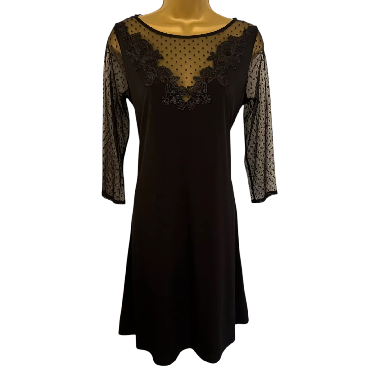 Wallis Black Lace 3/4 Quarter Sleeve Dress UK 10