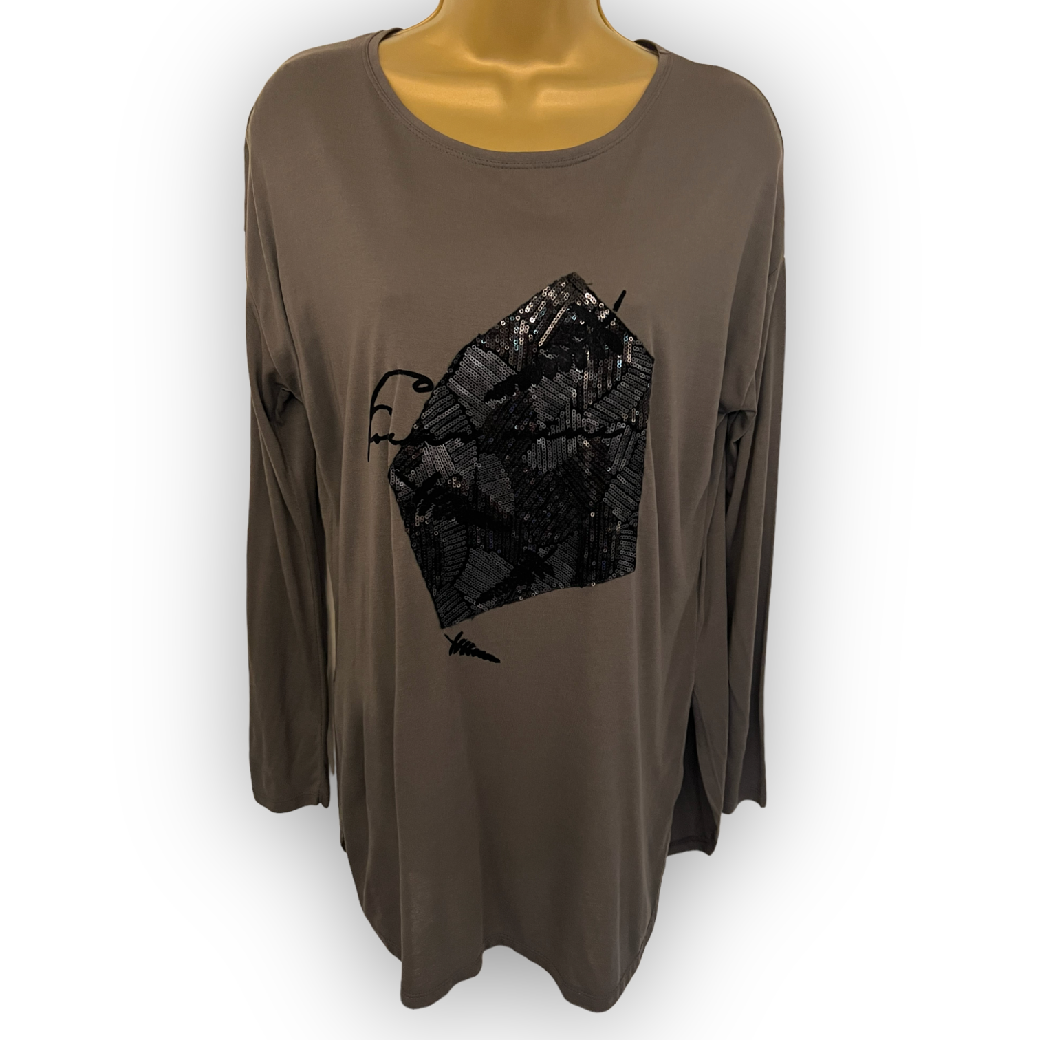 Zara Khaki Brown Grey Black Sequin Top UK 12