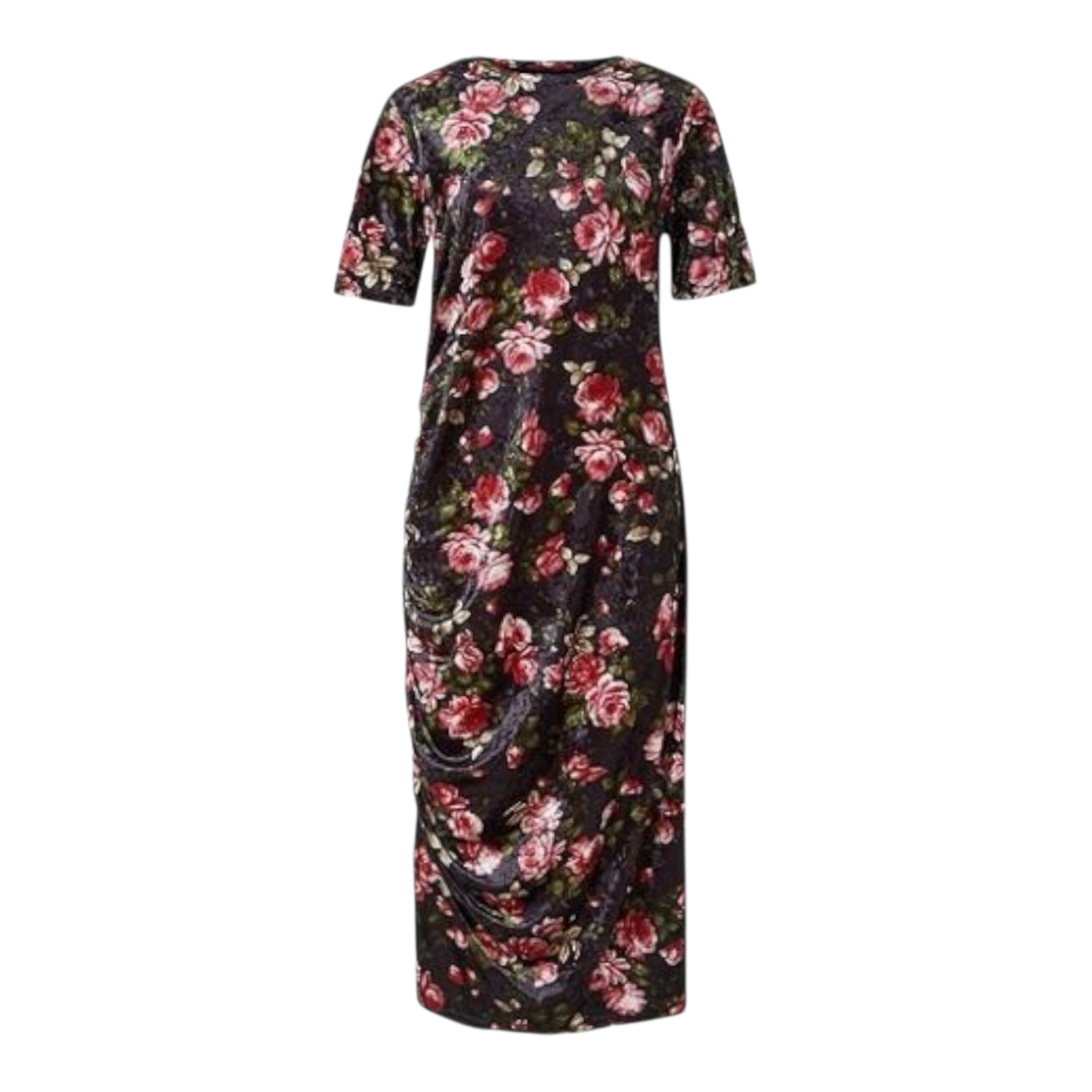 M&S Limited Edition Black Pink Velvet Floral Short Sleeve Dress UK 8