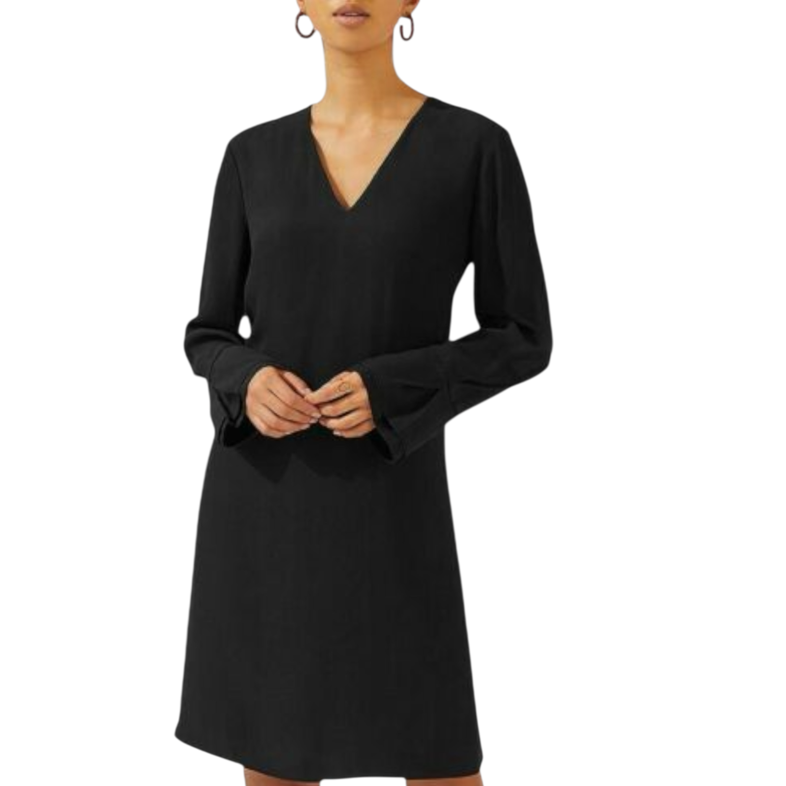 Jigsaw Black V-Neck Pleat Cuff Dress UK 6