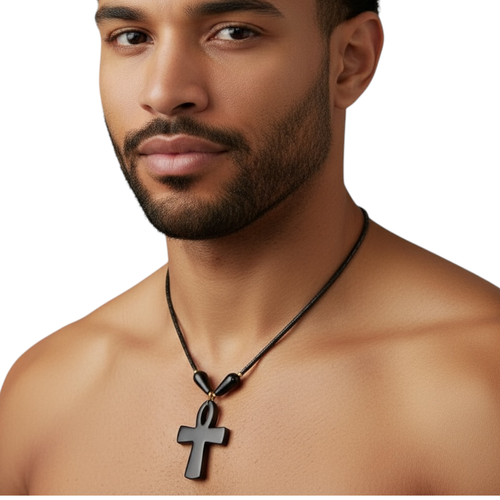 Unisex Gunmetal Grey Hematite Cross Pendant Necklace
