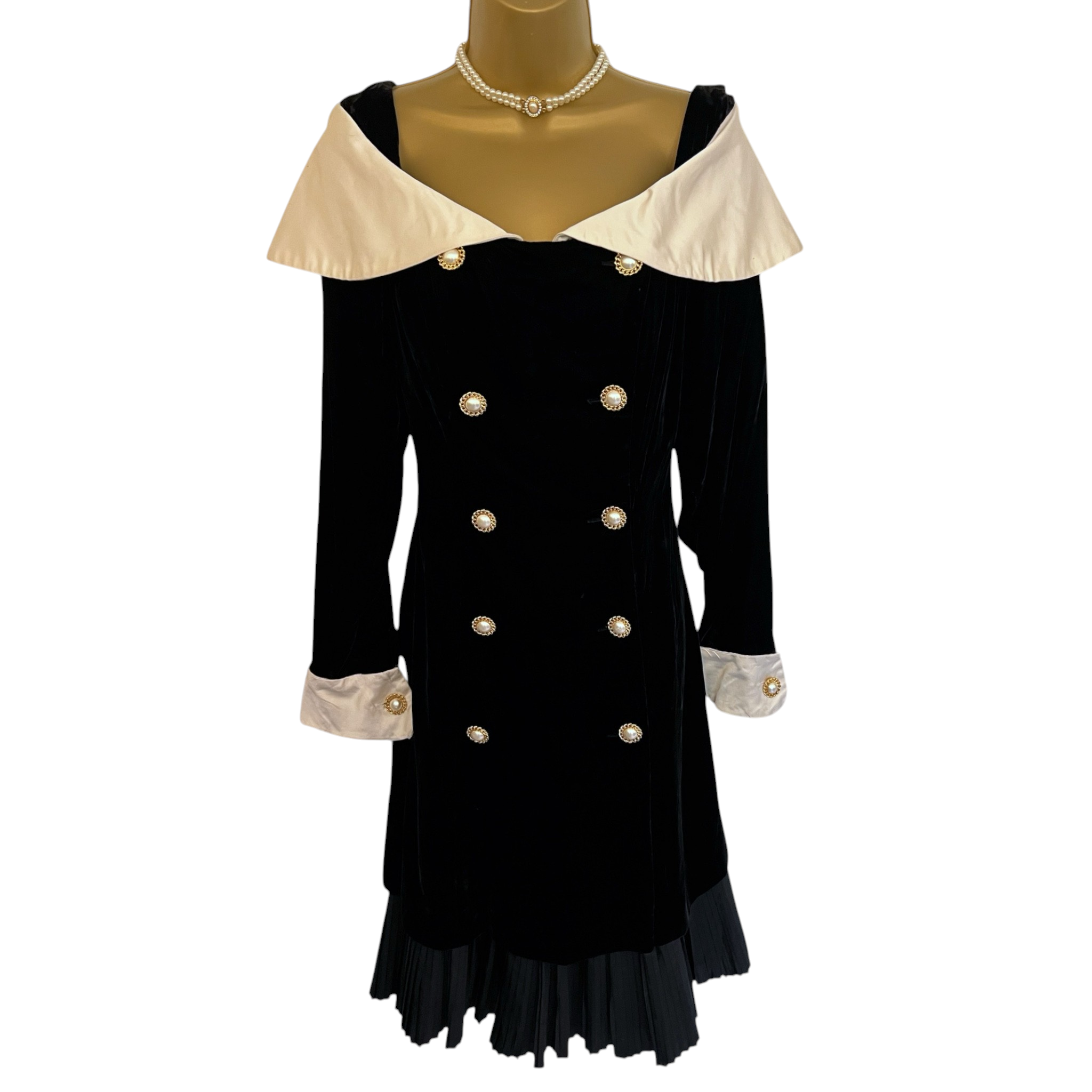 Bellville Sassoon Lorcan Mullany Vintage 1980's Black Silk Velvet Dress UK 12/14