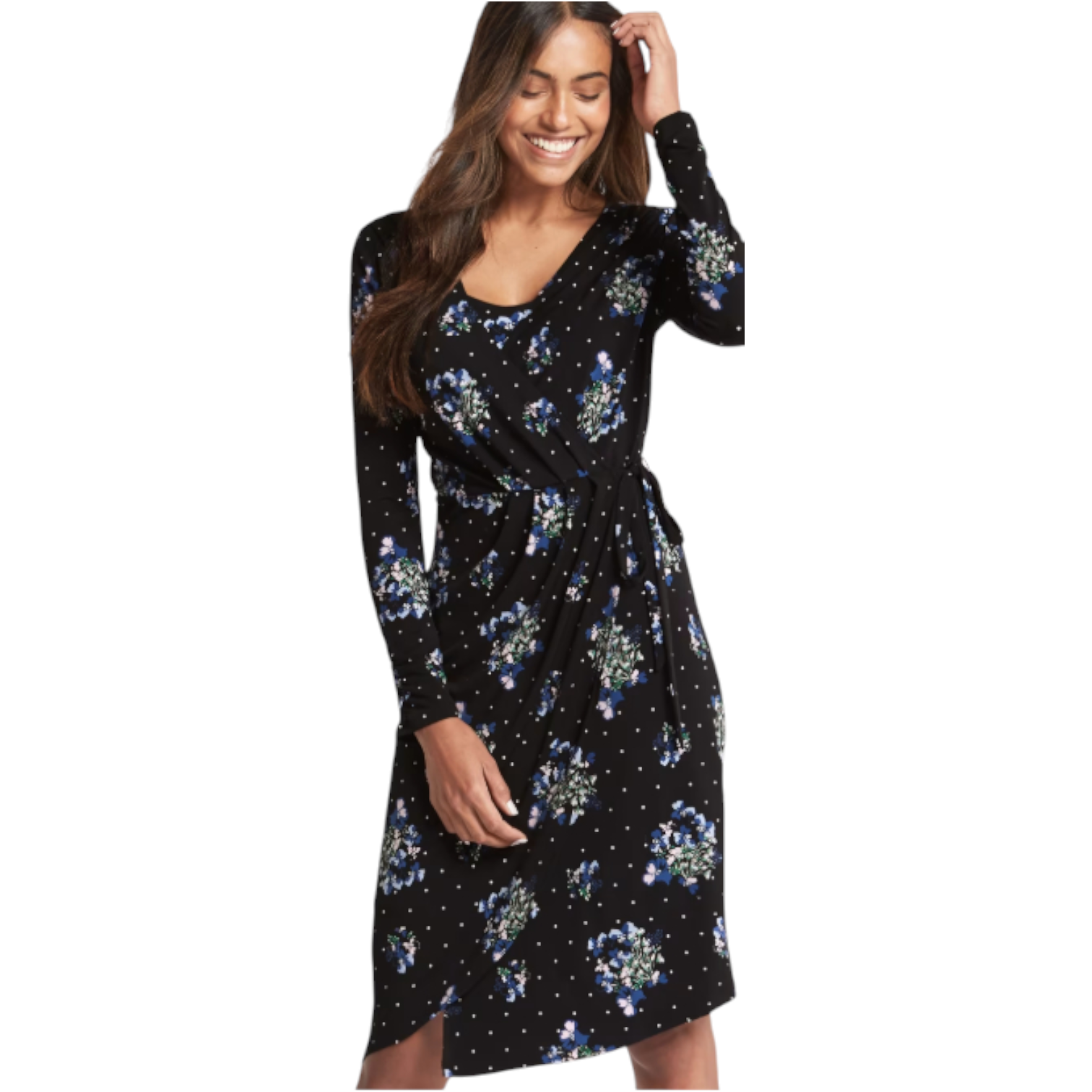M&S Collection Black Floral Asymmetric Wrap Dress UK 10
