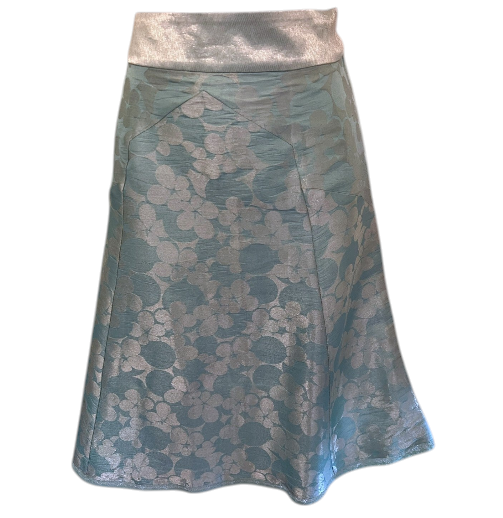 Marc Jacobs Blue Silk Jacquard Lace Trim Skirt  UK 10
