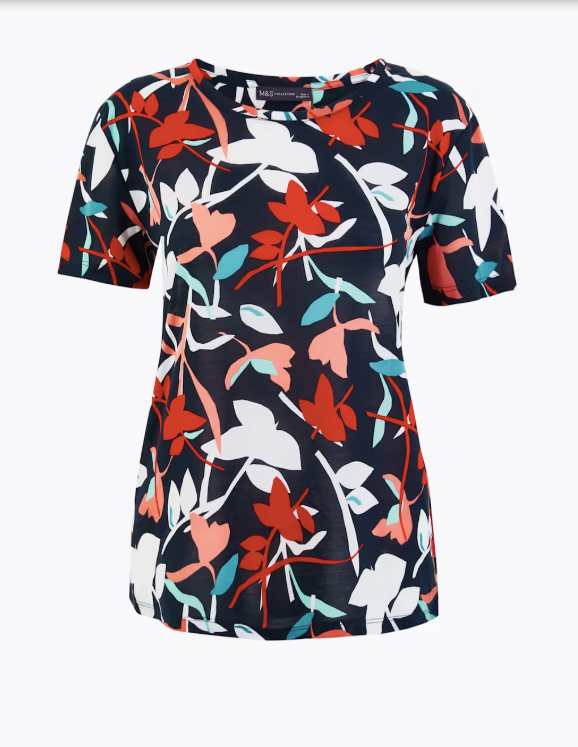 M&S Collection Multicoloured Floral Short Sleeve T-Shirt UK 8