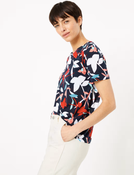 M&S Collection Multicoloured Floral Short Sleeve T-Shirt UK 8