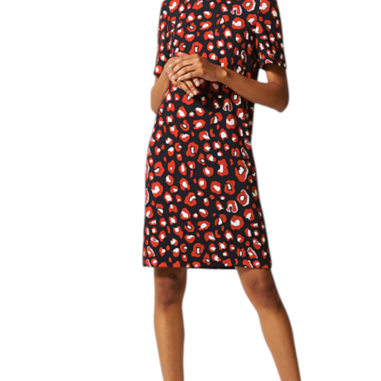 M&S Navy Red Crepe Animal Print Dress UK 14