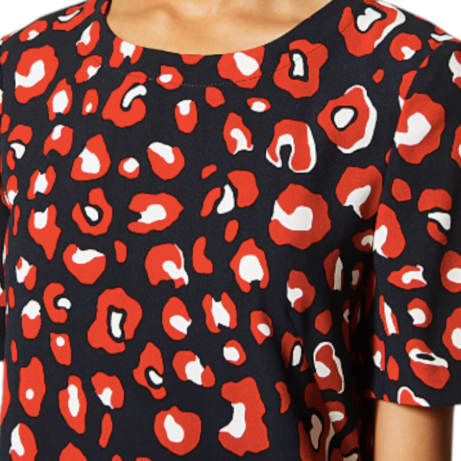 M&S Navy Red Crepe Animal Print Dress UK 14