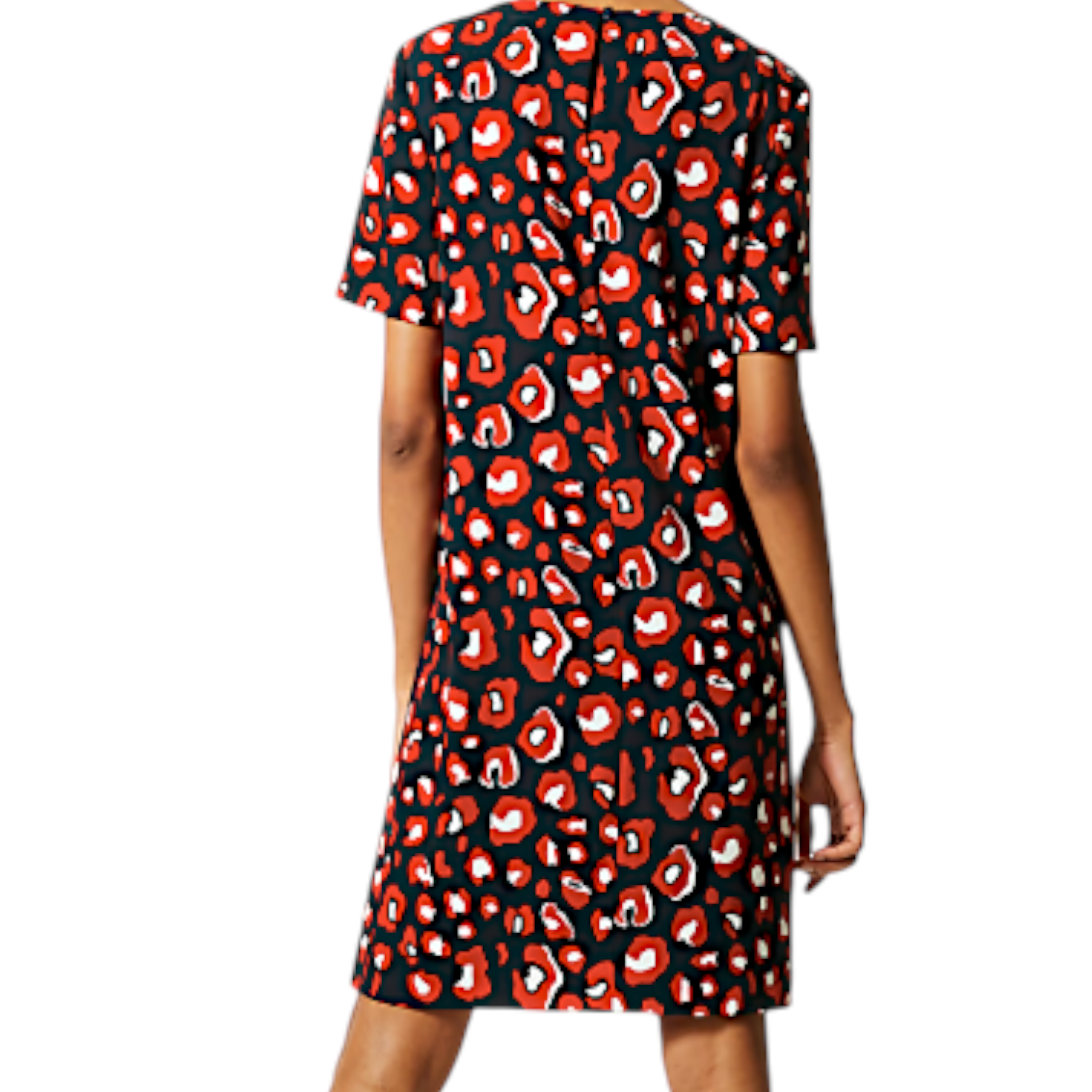 M&S Navy Red Crepe Animal Print Dress UK 14