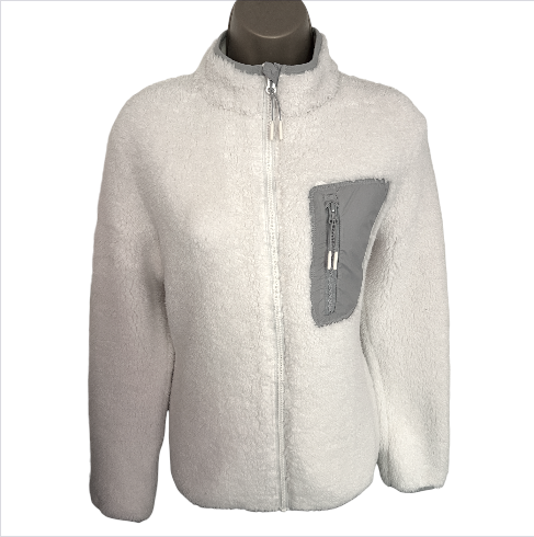 M&S Ivory Soft Fleece Funnel Neck Zip Jacket UK 6