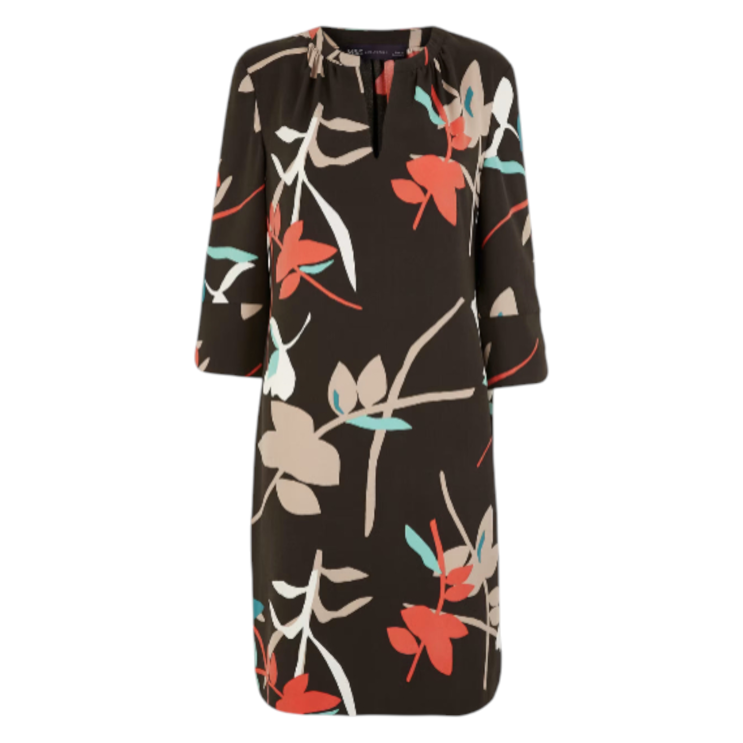 M&S Black Floral Leaf Long Sleeve Dress UK 6