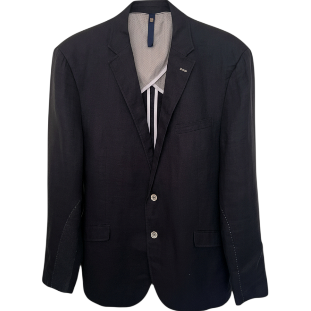 Stones Mens Navy Linen Slim Fit Jacket UK 46