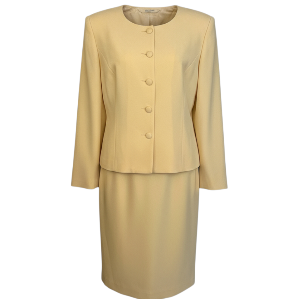 Talbots Petite Vintage Pastel Yellow Crepe Skirt Suit UK 14