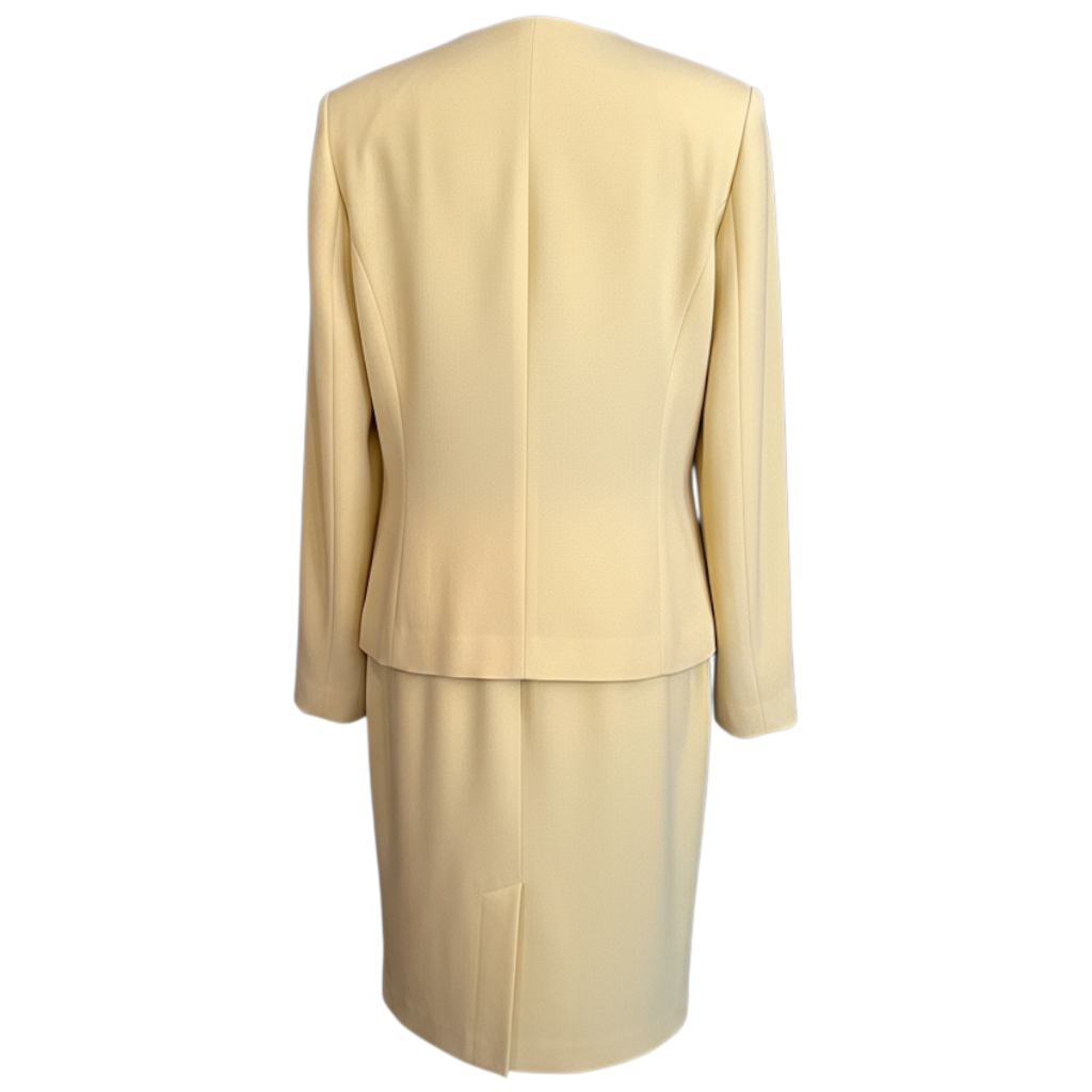 Talbots Petite Vintage Pastel Yellow Crepe Skirt Suit UK 14