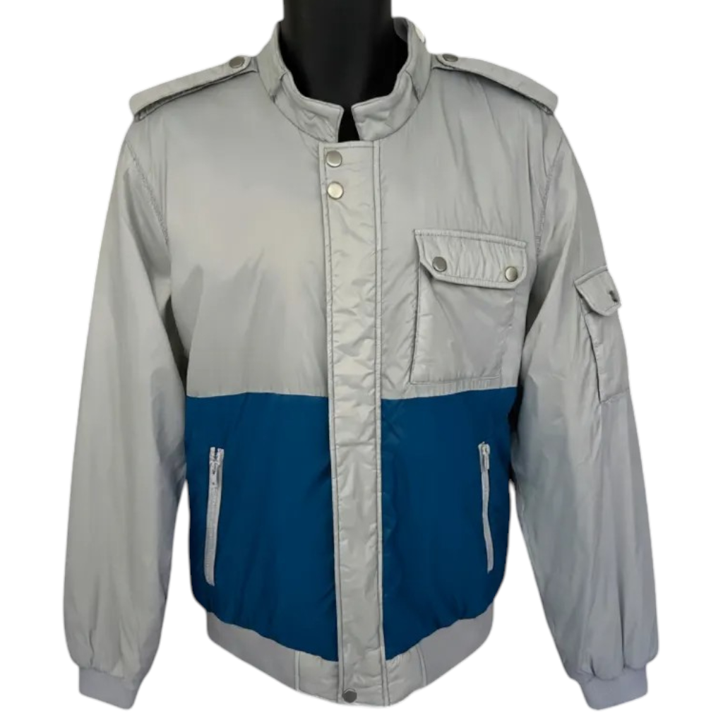 Topman Vintage Pale Grey & Blue Padded Zip Jacket Size M
