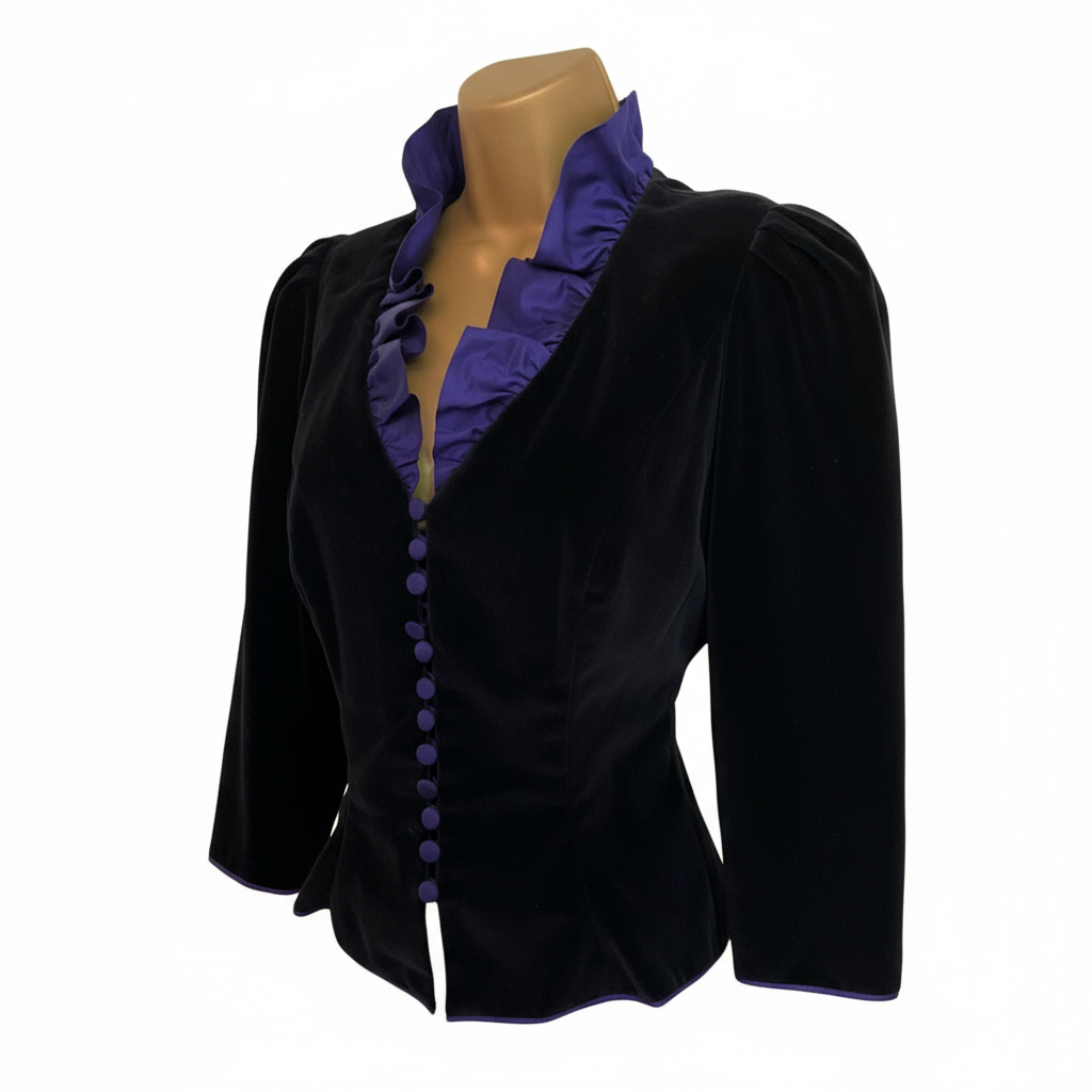 Anna Belinda Rare Vintage Black Velvet Purple Silk Victoriana Jacket UK 10/12