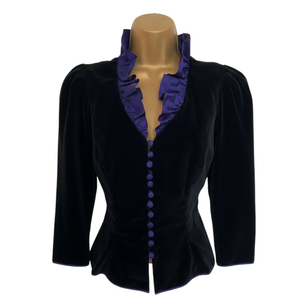 Anna Belinda Rare Vintage Black Velvet Purple Silk Victoriana Jacket UK 10/12