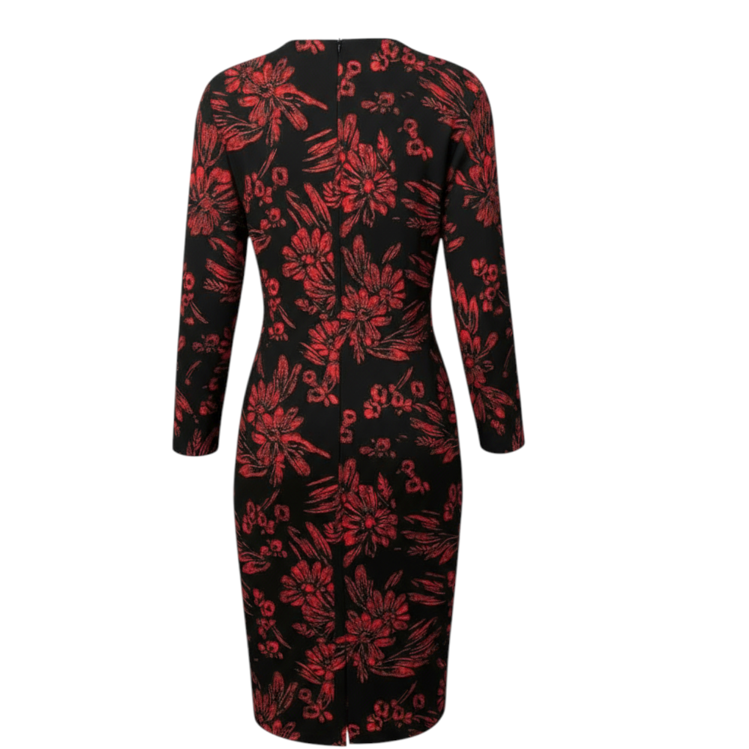 Anne Klein Red Black Floral Long Sleeve Faux Wrap Dress UK 18