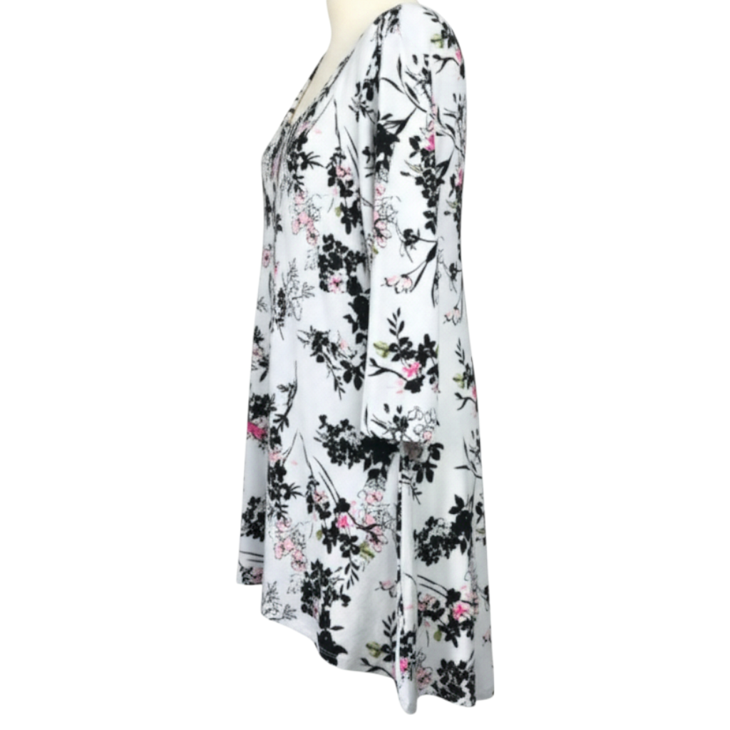 Anthology Pale Grey Dipped Hem Floral Jersey Long Top UK 18
