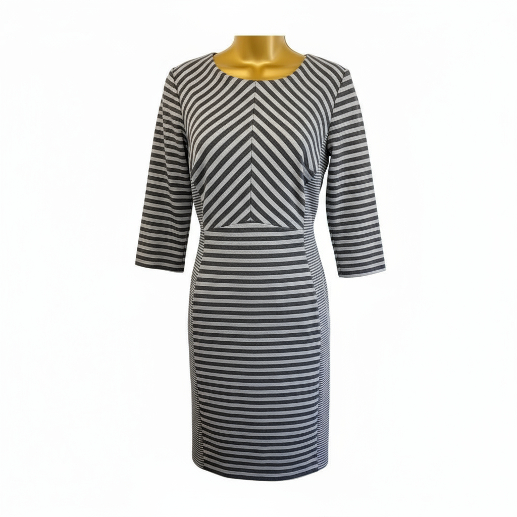 Antonio Melani Grey Blue Striped Shift Dress UK 12
