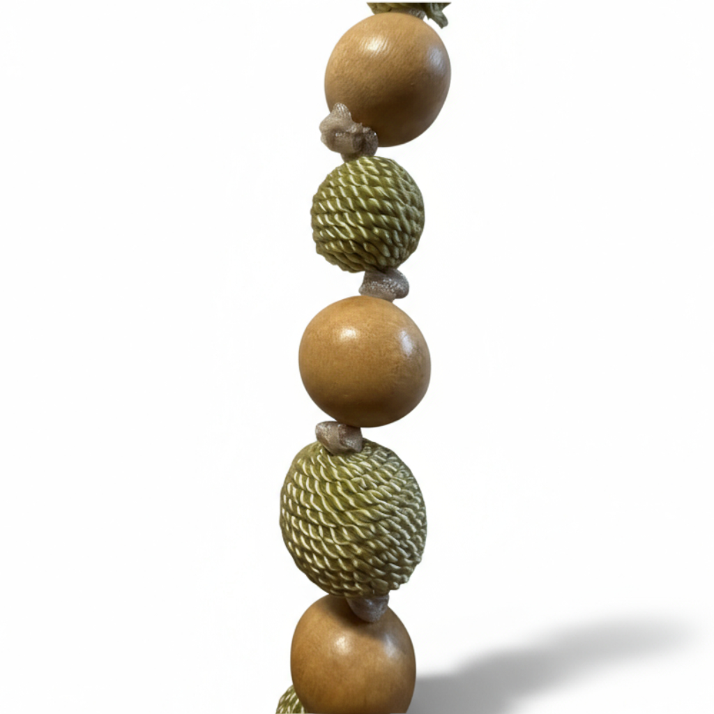 Retro Vintage Wooden Bead Organza Tie Long Boho Necklace