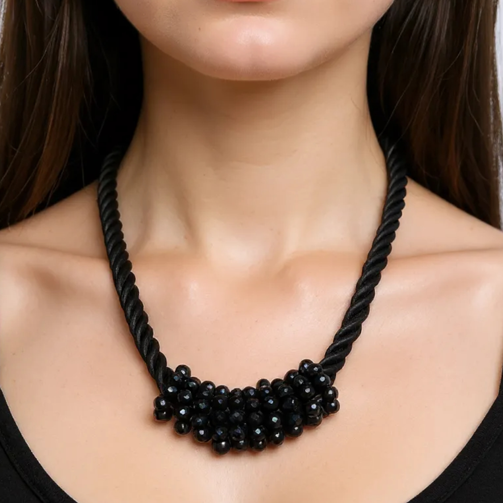 Shimmering Cluster of 1970s Disco Ball Beads Twisted Rope Choker Necklace