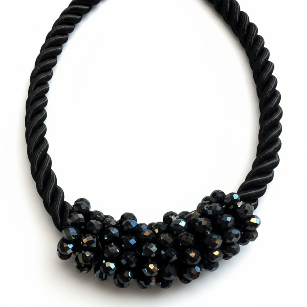 Shimmering Cluster of 1970s Disco Ball Beads Twisted Rope Choker Necklace