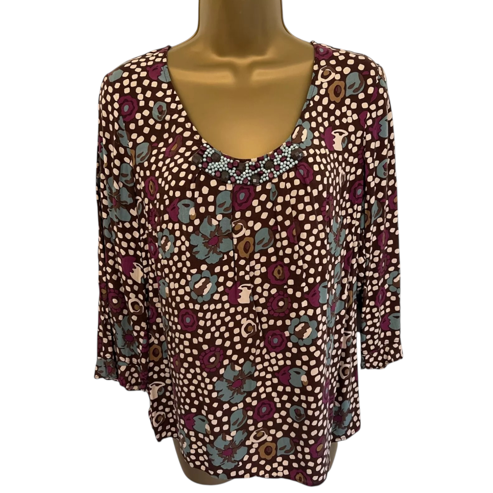 Boden Multicoloured Cotton Beaded Floral Top UK 12