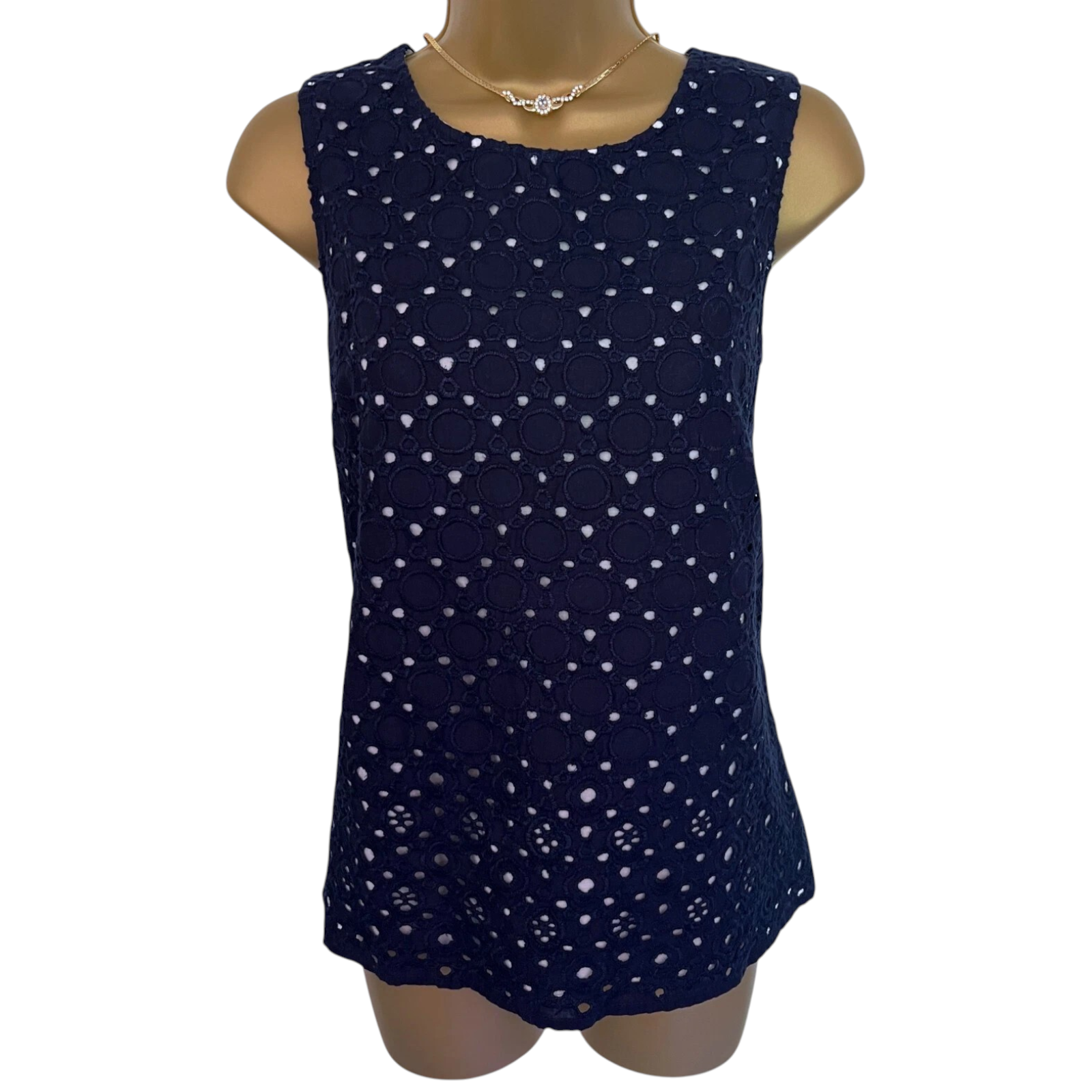 Boden Navy Broderie Anglaise Cotton Top UK 12