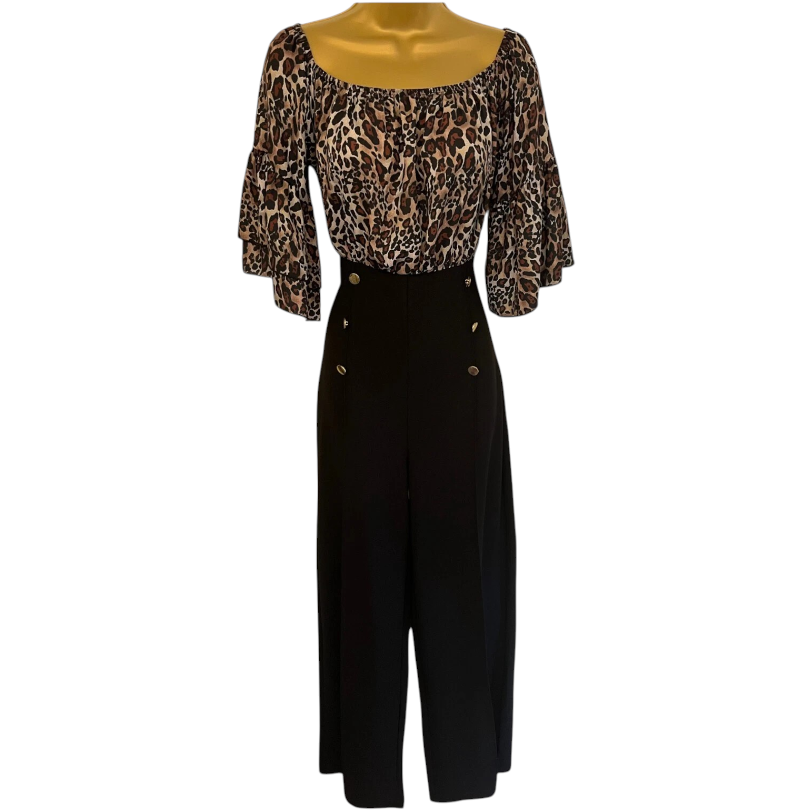 Body Flirt Boutique Black Brown Animal Print Jumpsuit  UK 10