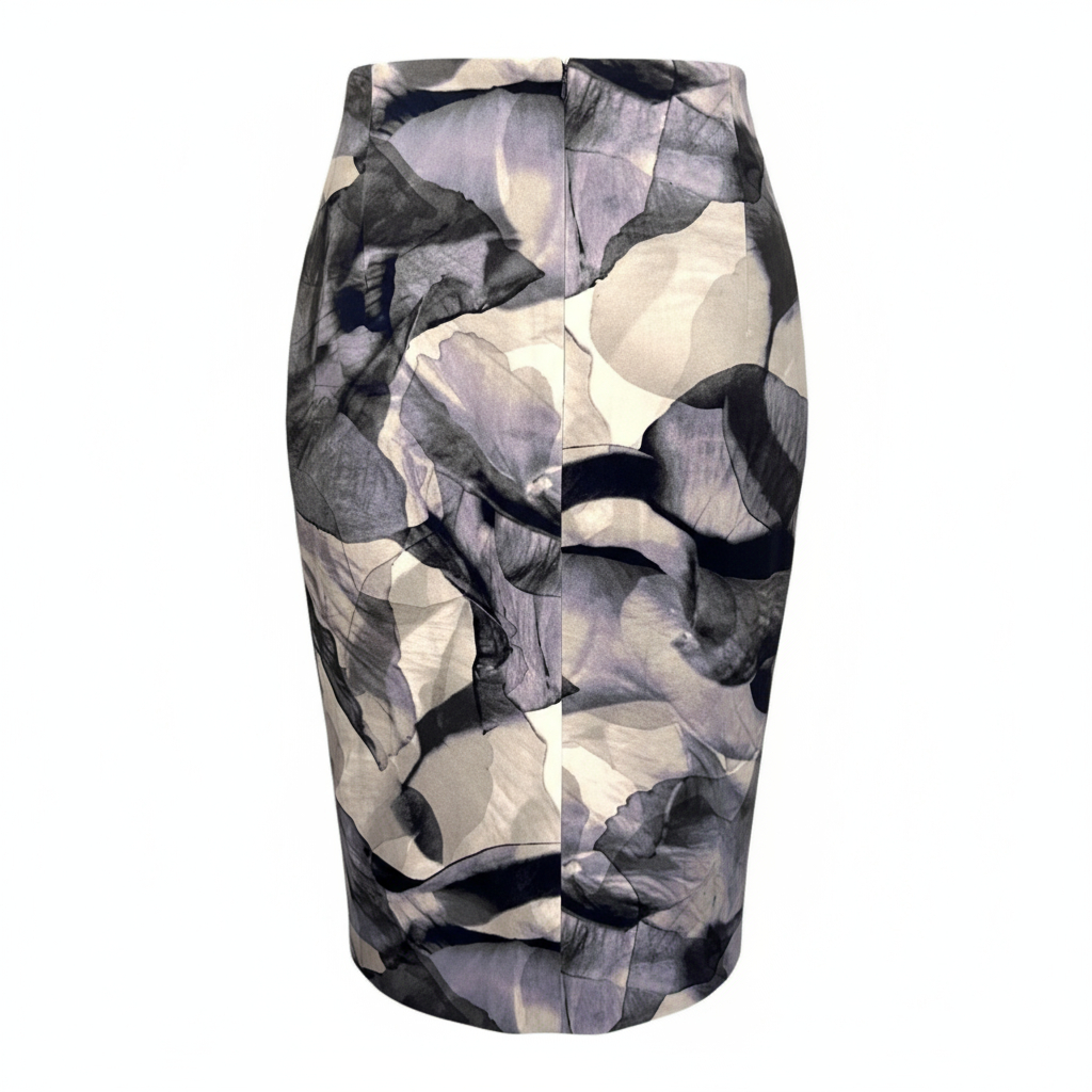 Boss Hugo Boss White Blue Midi Cotton Stretch Pencil Skirt UK 10