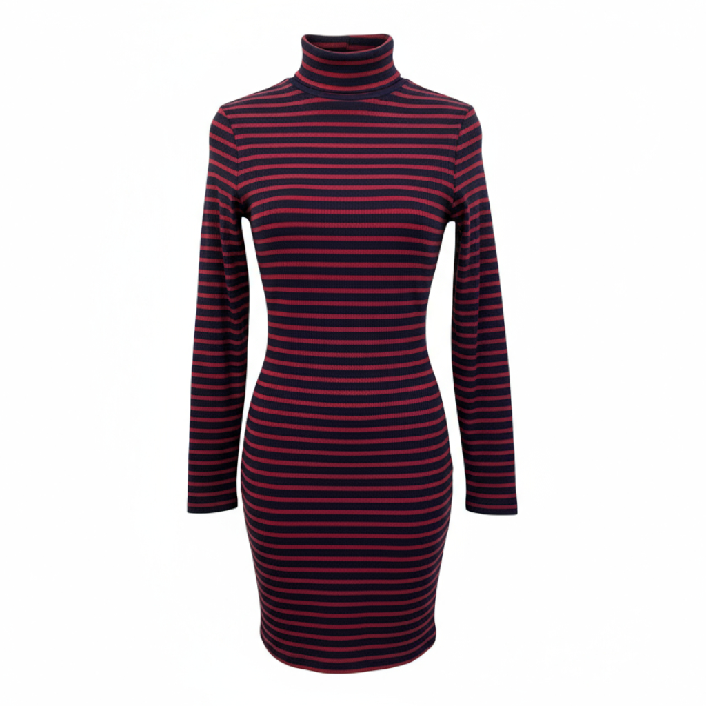 Brave Soul Navy Burgundy Long Sleeve Striped Dress UK 10