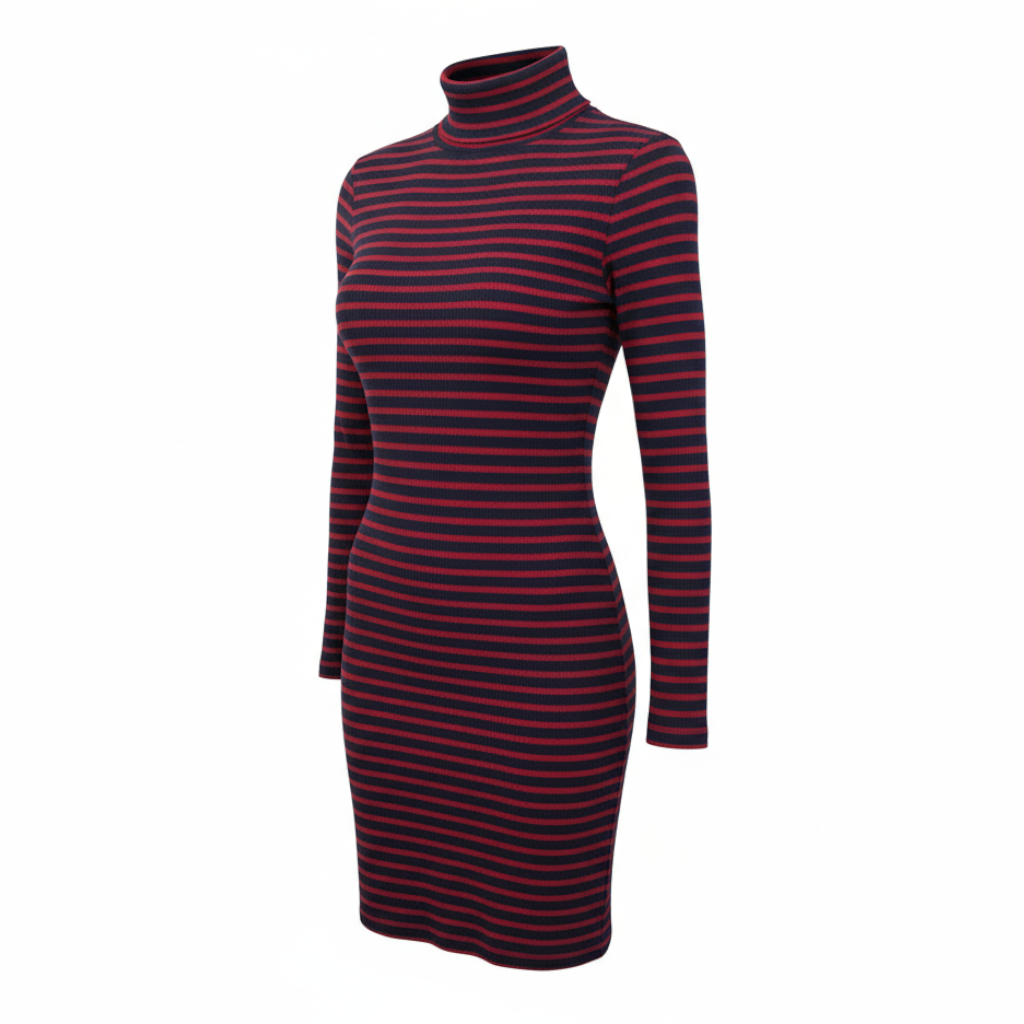 Brave Soul Navy Burgundy Long Sleeve Striped Dress UK 10