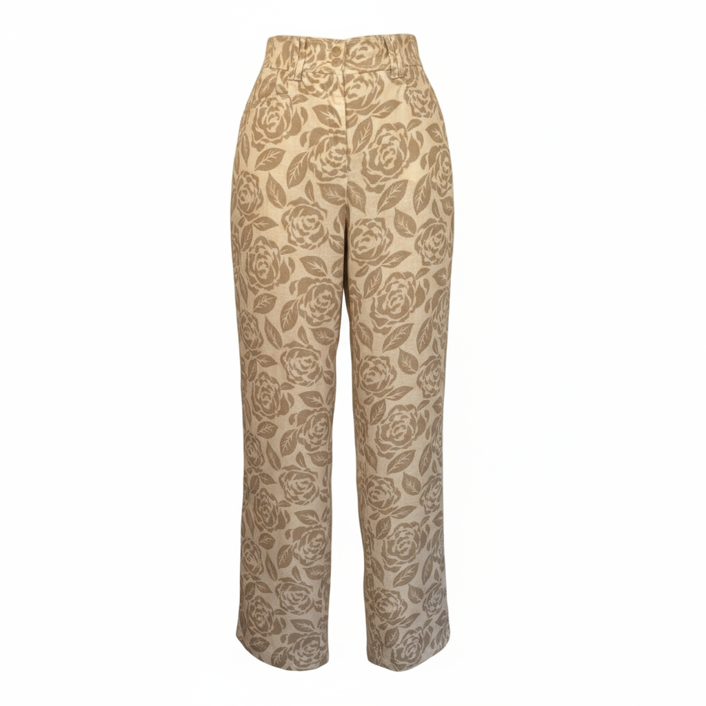 Brax Linen Ivory Taupe Floral Linen Trousers UK 10R