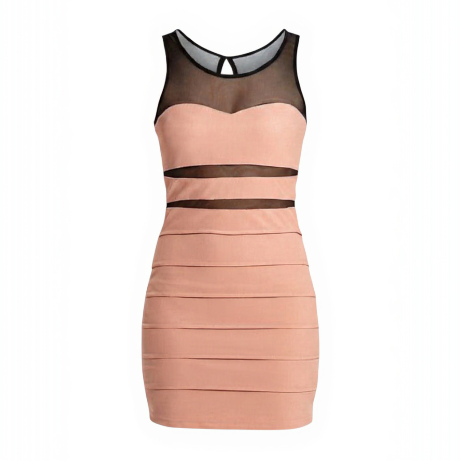 Cameo Rose Peach Black Mesh Insert Dress UK 8