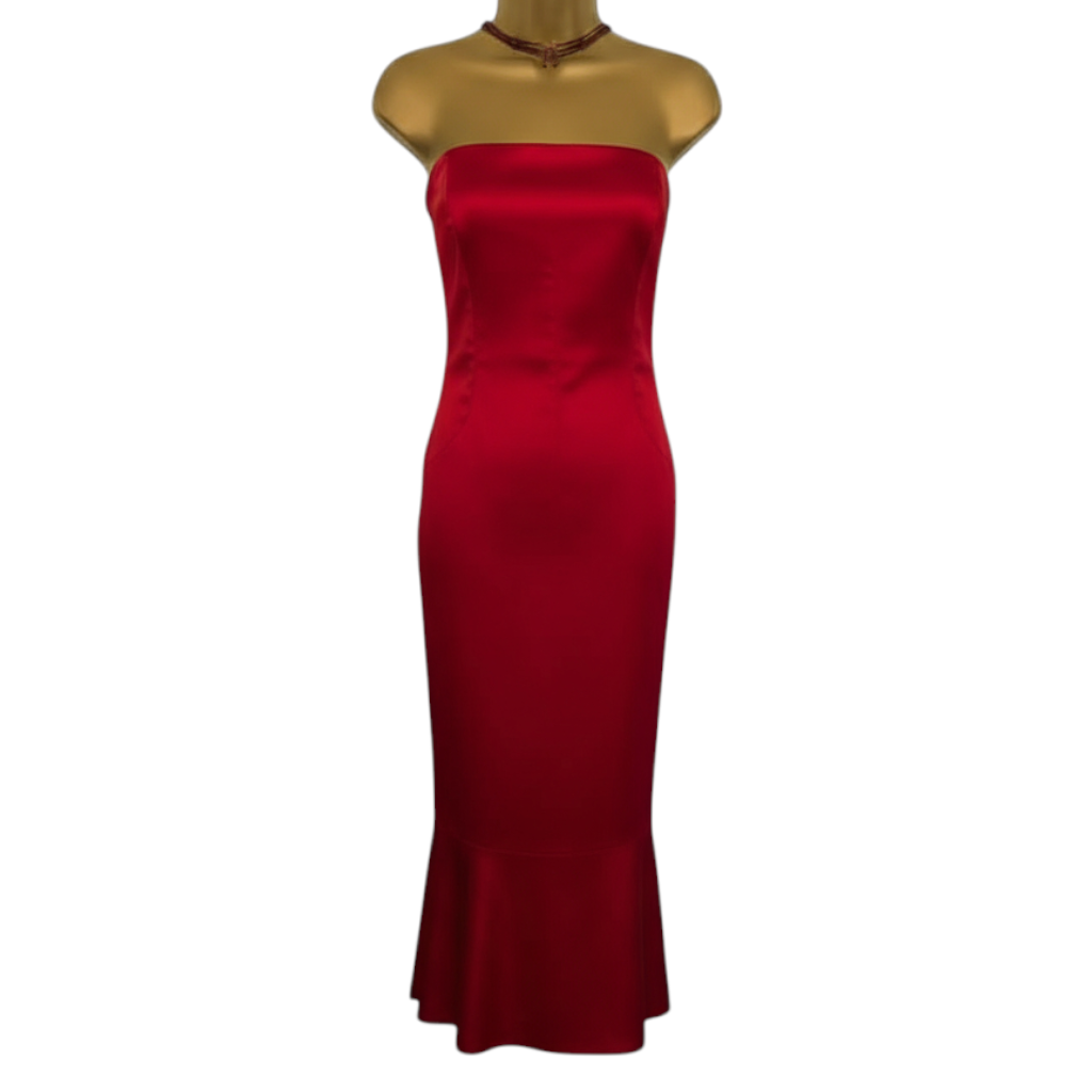 Coast Red Satin Strapless Wiggle Fishtail Occasion Dress UK 14