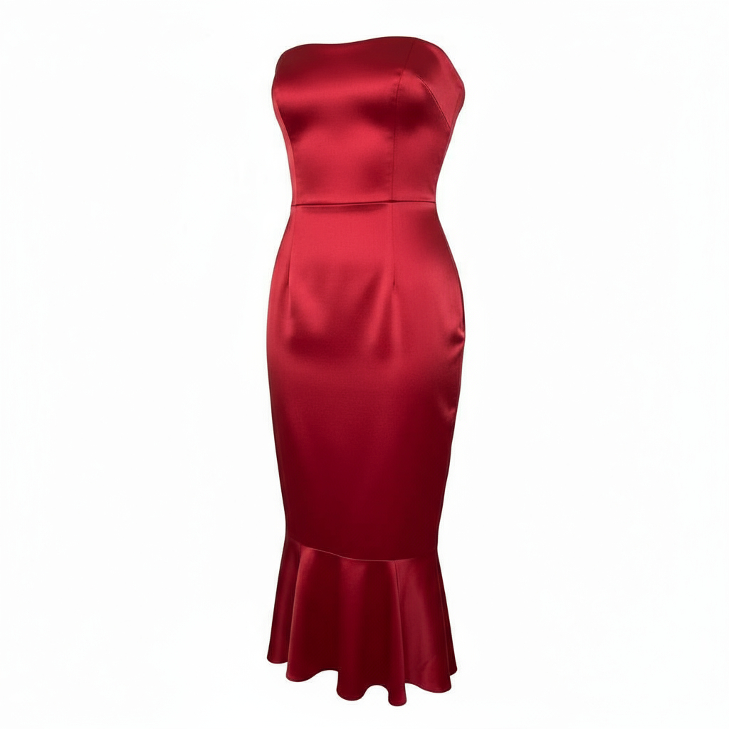 Coast Red Satin Strapless Wiggle Fishtail Occasion Dress UK 14