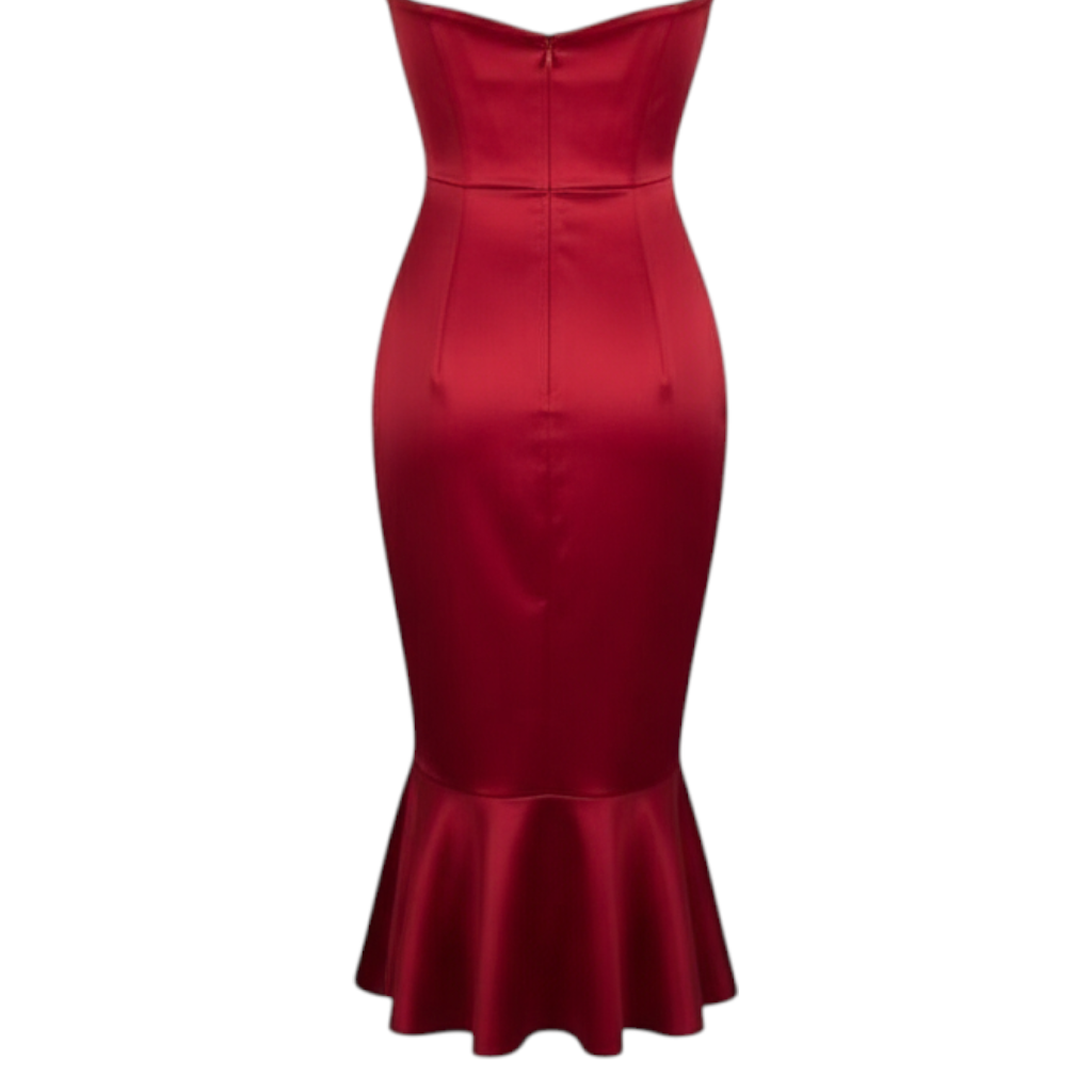 Coast Red Satin Strapless Wiggle Fishtail Occasion Dress UK 14