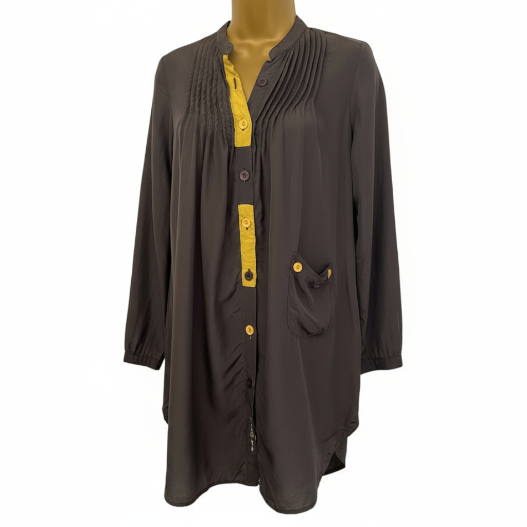 Le Couture Grey Silky Cotton Long Sleeve Shirt UK 12