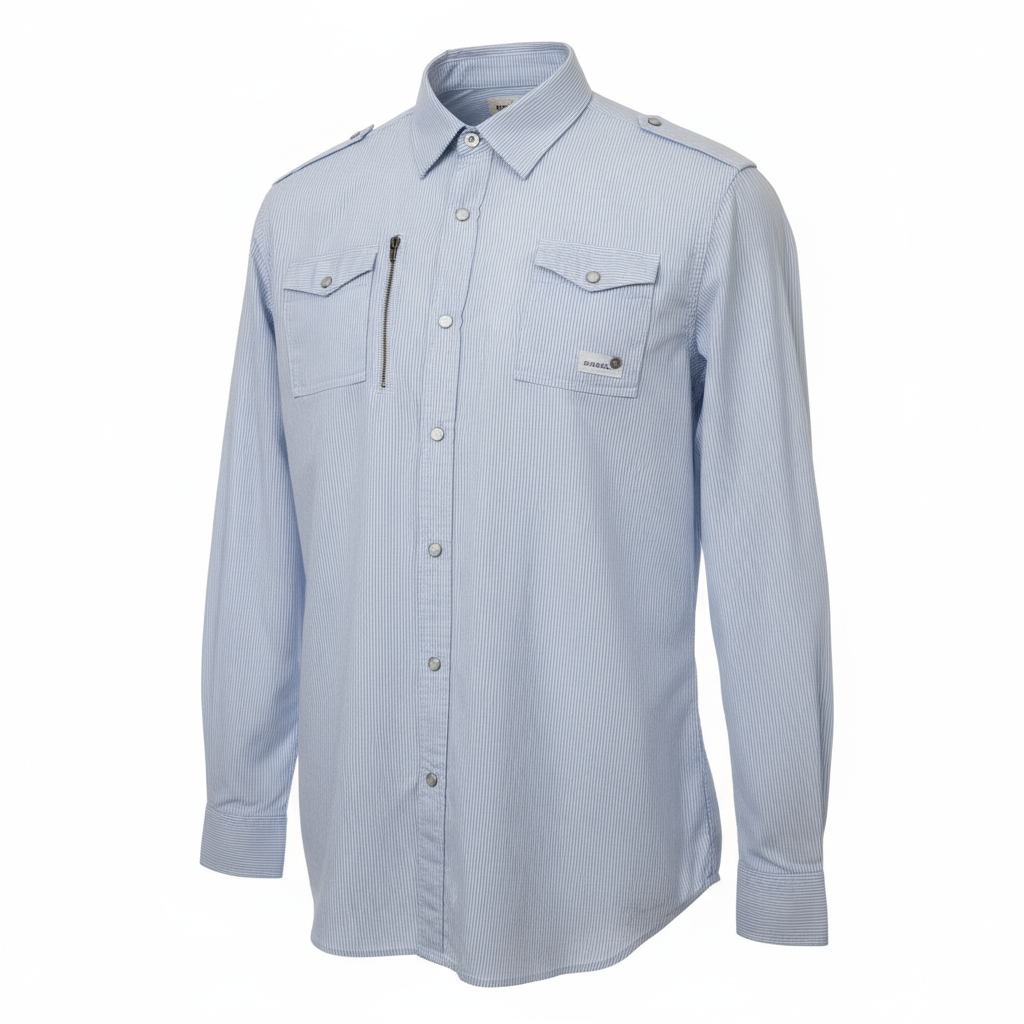 Diesel Pale Blue & White Striped Casual Shirt Size L NWT