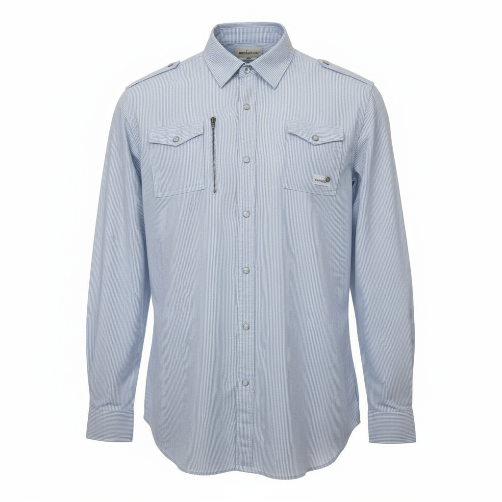 Diesel Pale Blue & White Striped Casual Shirt Size L NWT
