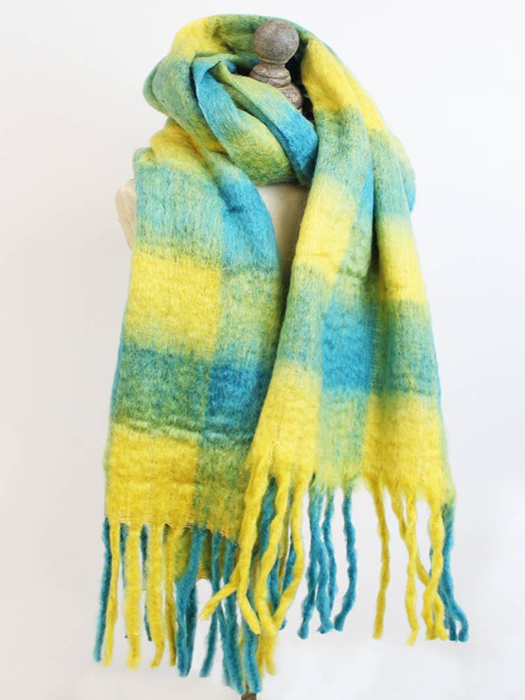 SUPER SOFT RECYCLED POLYESTER SCARF (40 x 180cm) - TEAL CHECK
