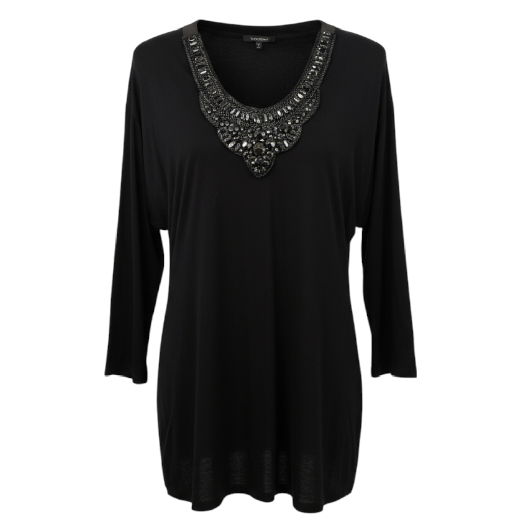 East Black Beaded Neckline Top UK 10