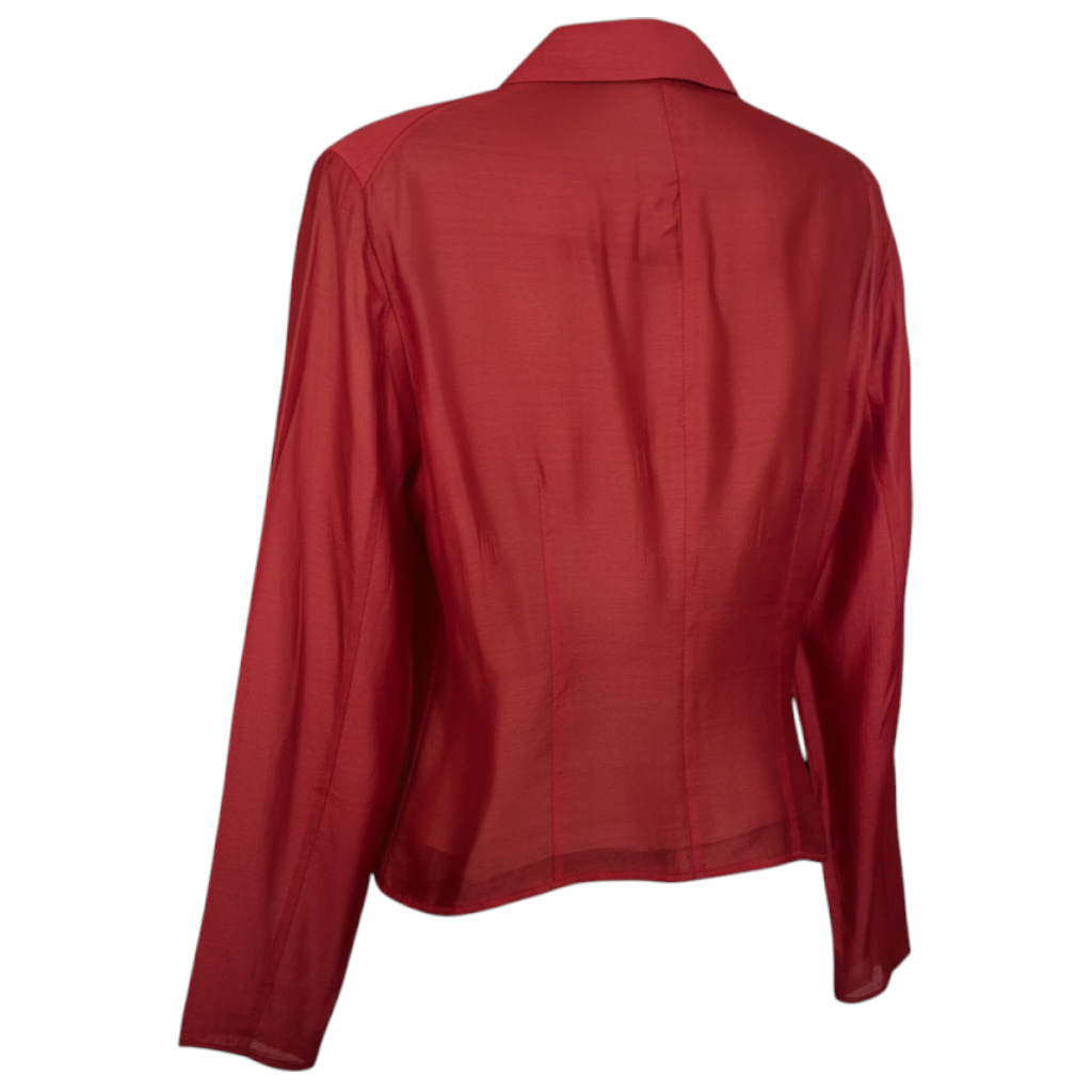 Etro Blood Red Silk Long Sleeve Shirt UK 10