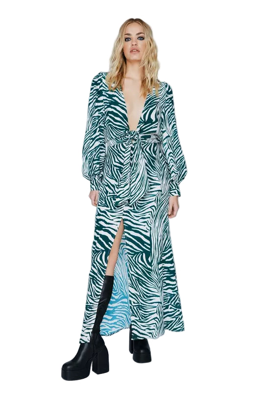 Nasty Gal Green & Cream Zebra Dress UK 4