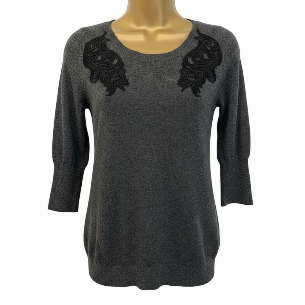 French Connection Grey & Black Applique Jumper  UK 8